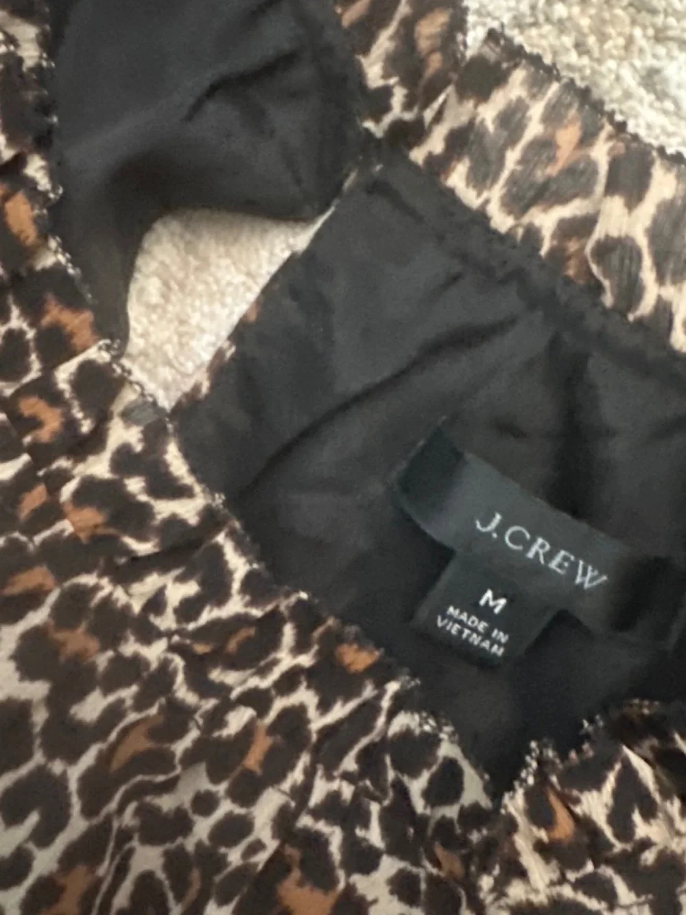 J.Crew Leopard Print Ruffle Neck Peplum Blouse Puff Sleeve Medium 6 8